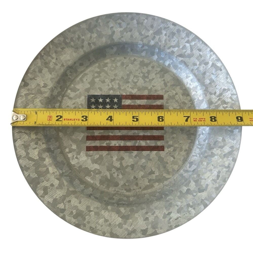 Set Of 6 Pottery Barn Discontinued American Flag Galvanized Metal 9” Plates New - Picture 2 of 10